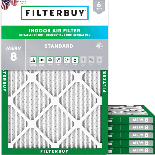 Filterbuy 30x36x1 Air Filter MERV 8 (MPR 700) Dust Defense Replacement (6-Pack), Electrostatic Pleated HVAC AC Furnace Filters, Made in USA (Actual Size: 29.81 x 35.81 x 0.75)
