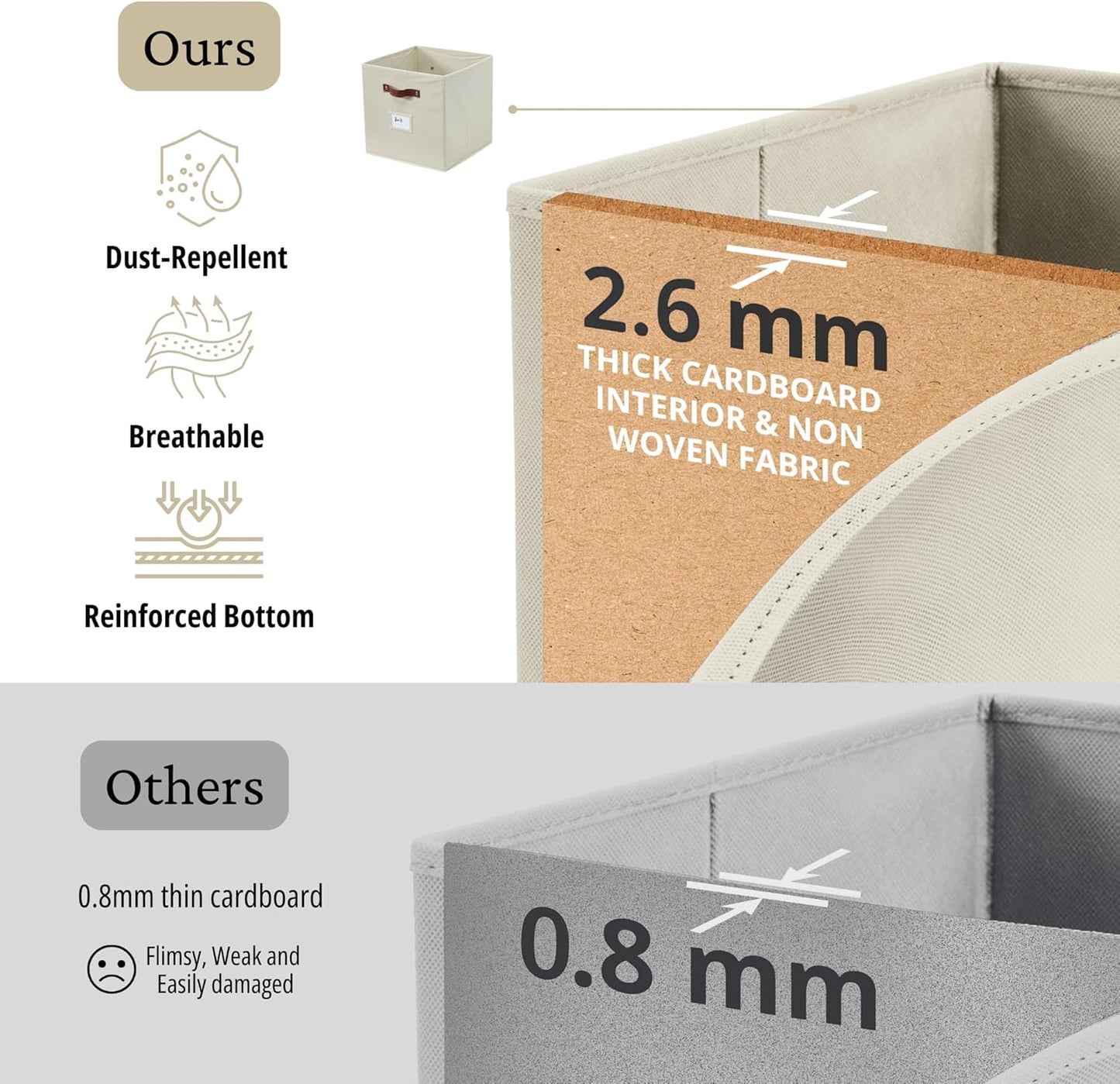 DECOMOMO Storage Cubes, 13x13x13 Storage Cube Bins with Labels, Fabric Organizer Bins (13" / 6pcs, Beige)