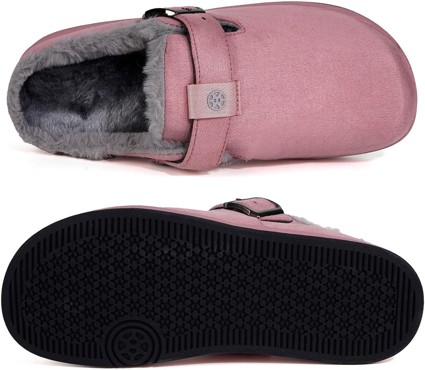 Fur Lined Clogs for Women Men Suede Winter Slippers Arch Support Slip on Mules Potato Shoes with Removable Cushion Footbed Warm Home House Shoes