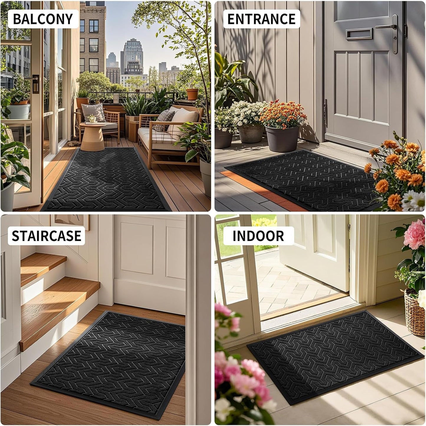 Yimobra Front Door Mat Outside Entrance 29.5x17, Waterproof Heavy Duty Outdoor Mats for Front Door, Non Slip Rubber Entry Mat for Garage Patio, Black