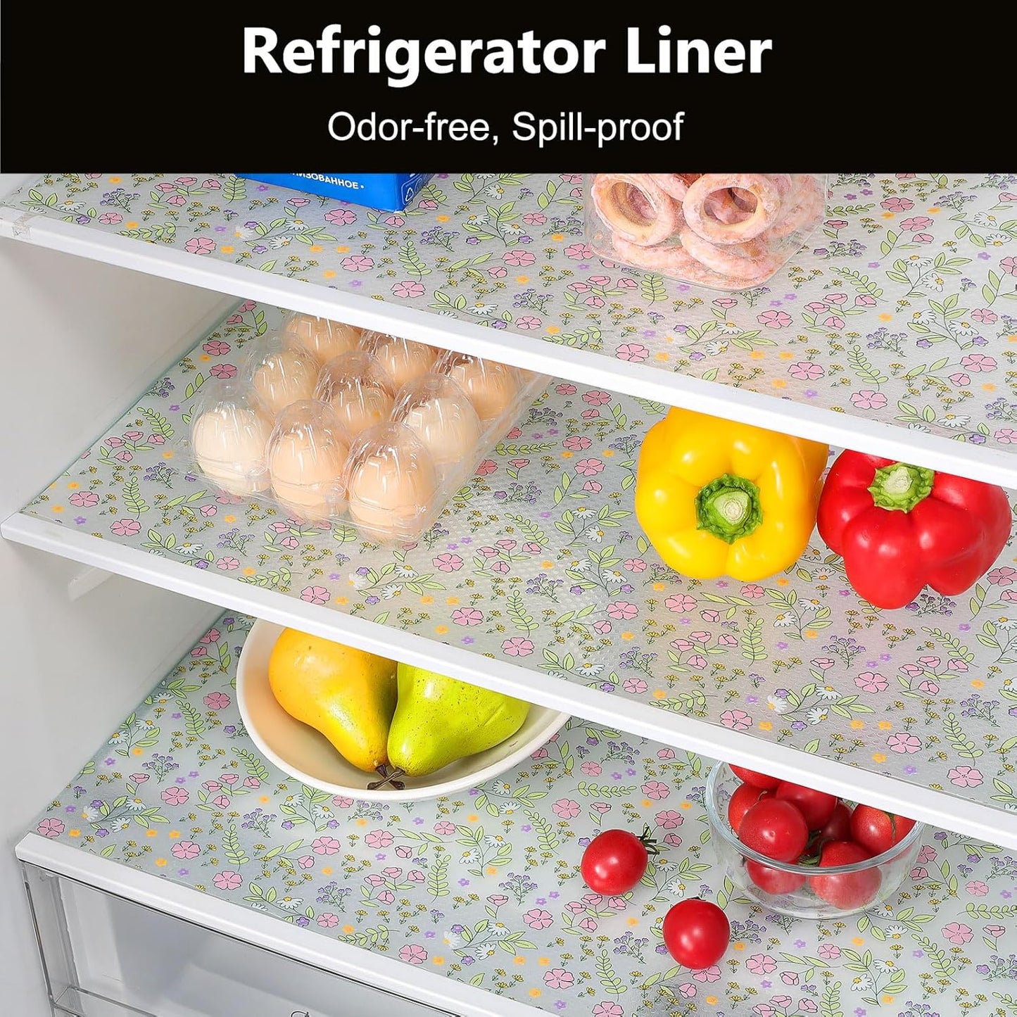 INNOLITES Non-Slip Shelf Liner – Cabinet & Drawer Liner Non-Adhesive – Waterproof Oil-Proof – Durable EVA with Floral for Kitchen Cabinets Refrigerator – BPA-Free, Easy to Cut 17.7" x 78.7"