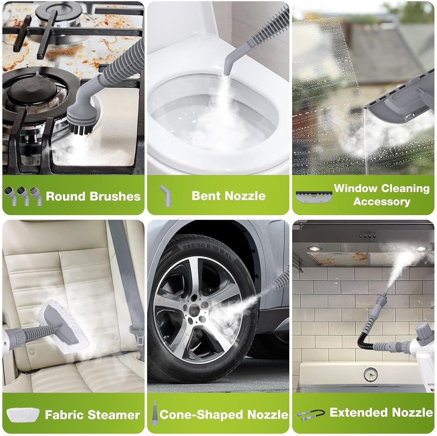 Pressurized Handheld Steam Cleaner, Portable Multi-Surface Cleaner for Home, Multipurpose Steam Cleaner for Tile, Grout, Windows, Bathroom, with 12pcs Accessories (White)