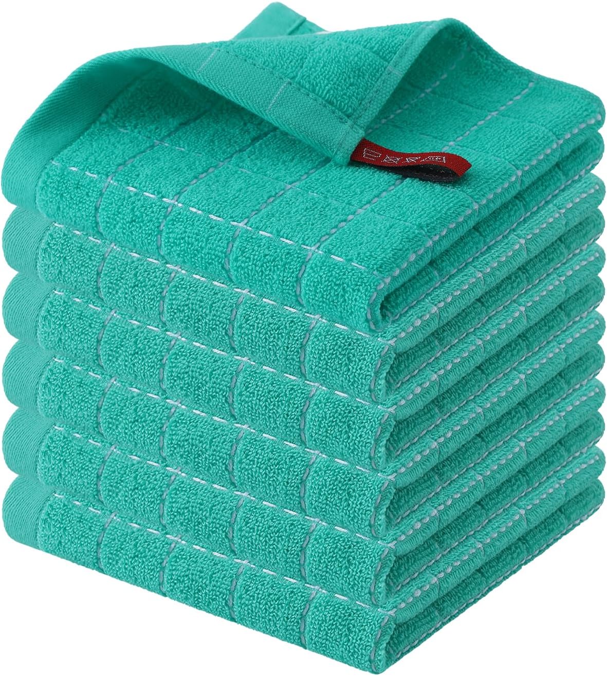 Homaxy 100% Cotton Terry Kitchen Dish Cloths, Ultra Soft and Absorbent Dish Towels for Kitchen, Suitable for Drying and Washing Dishes, 6 Pack, 12 x 12 Inches, Turquoise