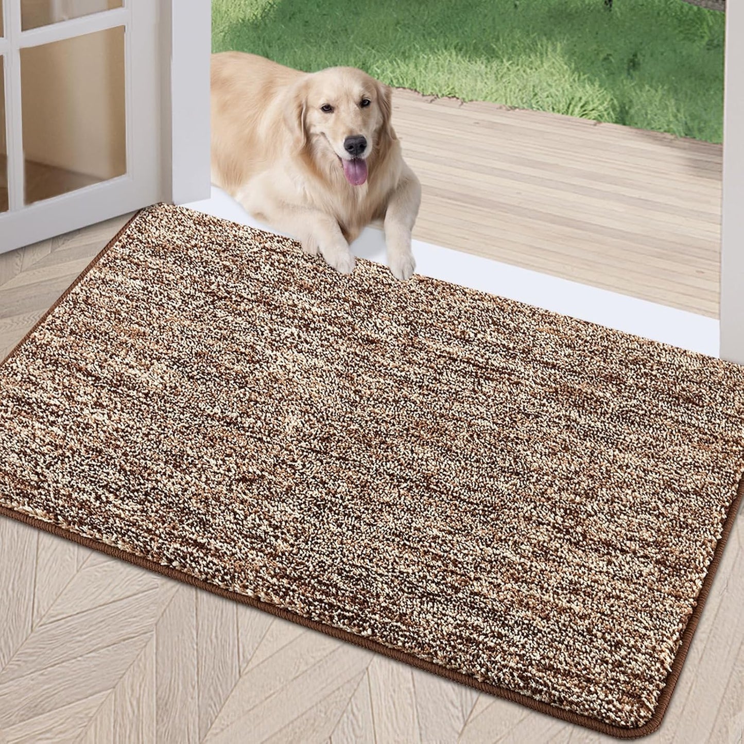 REFETONE Indoor Doormat, Front Door Mat 32"x48" Absorbent Rubber Backing Non Slip Door Mats, Washable Low-Profile Inside Floor Mat Door Rugs for Entryway, Resist Dirt Mud Mat for Dogs, Coffee/Brown