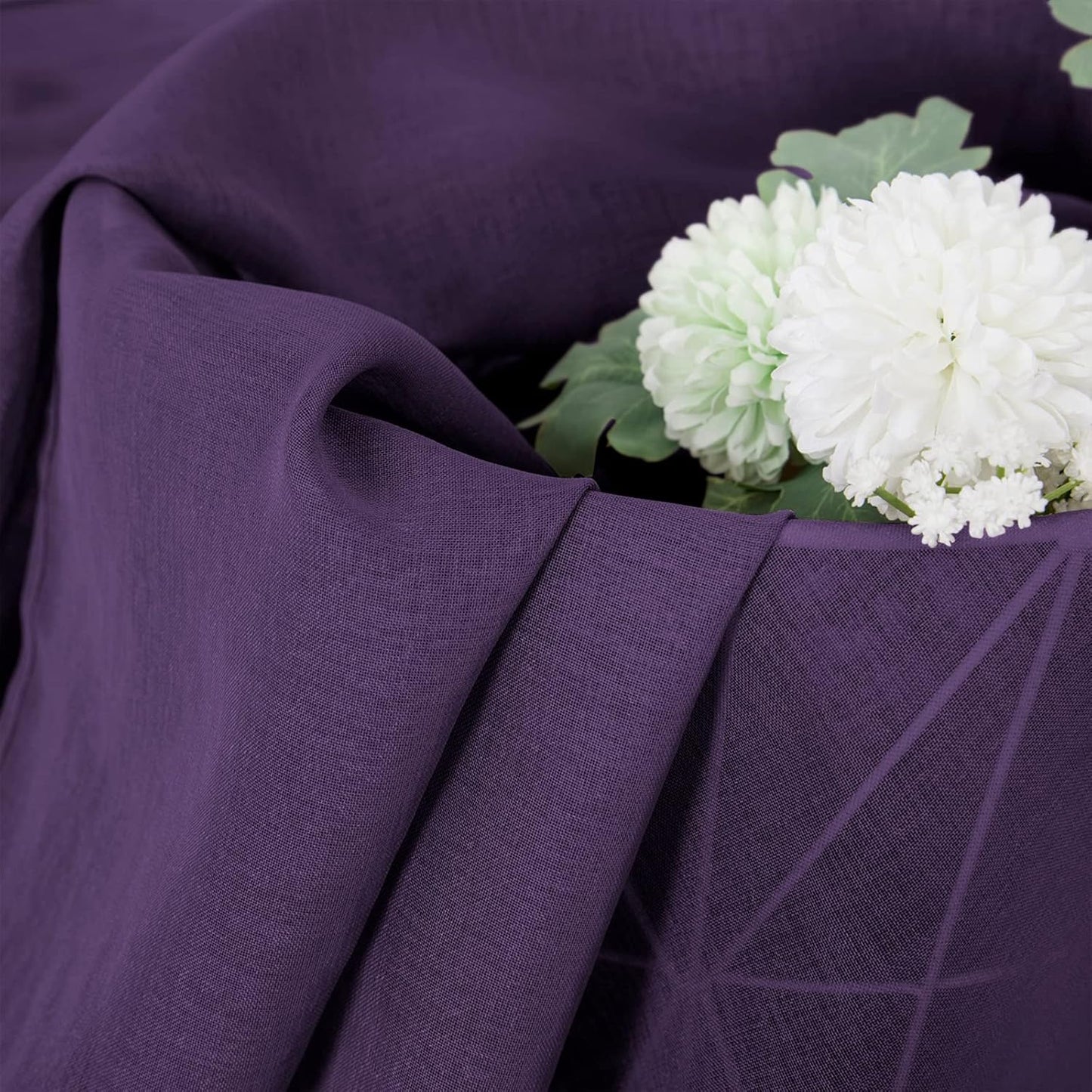 Tollpiz Short Sheer Curtains Living Room Linen Textured Curtain Sheers Light Filtering Voile Rod Pocket Curtains for Bedroom, 38 x 45 inches Long, Royal Purple, Set of 2 Panels