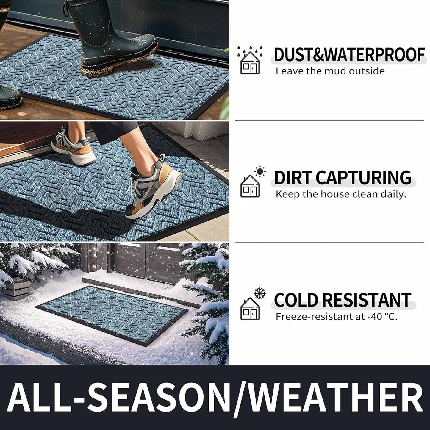 Yimobra Large Door Mat Outside Entrance 36x24, Waterproof Heavy Duty Outdoor Mats for Front Door, Non Slip Rubber Entry Mat for Garage Patio, Easy Clean, Mix Blue