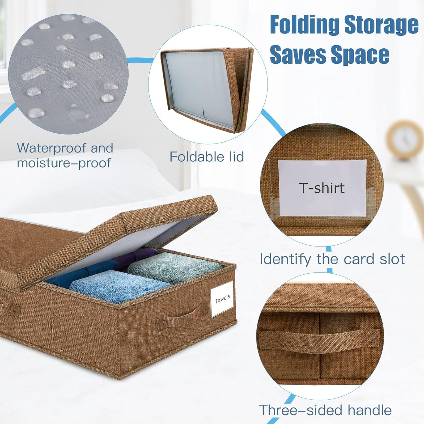 Underbed Storage Containers Bin with Lids (2pcs) Large Under Bed Storage Organizer Box with Handle, Foldable Under the Storage Bags for Organizing Clothes, Shoes, Blankets, Pillows-Dark brown