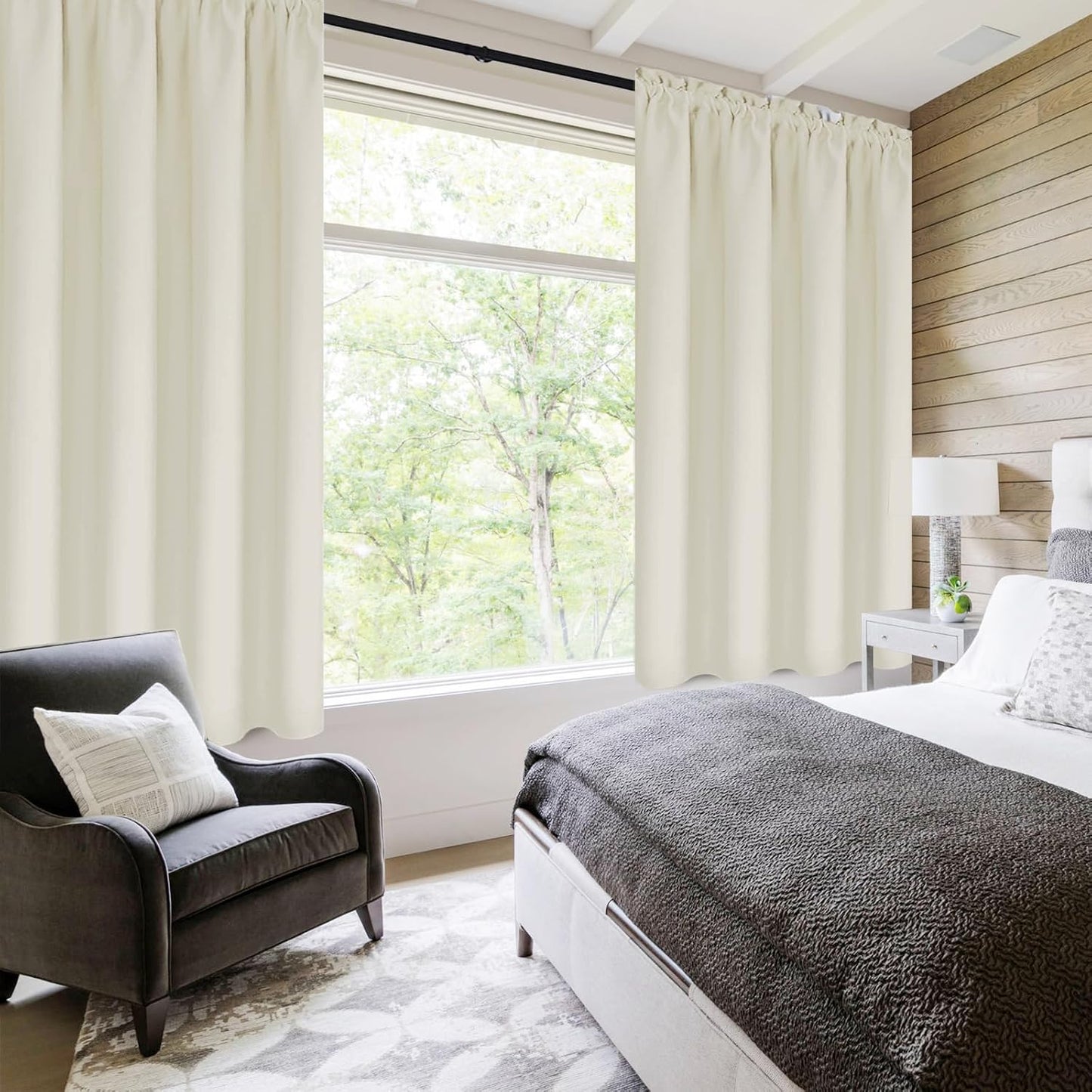 DWCN Light Beige Short Room Darkening Curtains for Kitchen/Bedroom, 42 x 36 inches Long - Energy Saving Window Drapes for Nursery with Rod Pocket, Set of 2 Panels