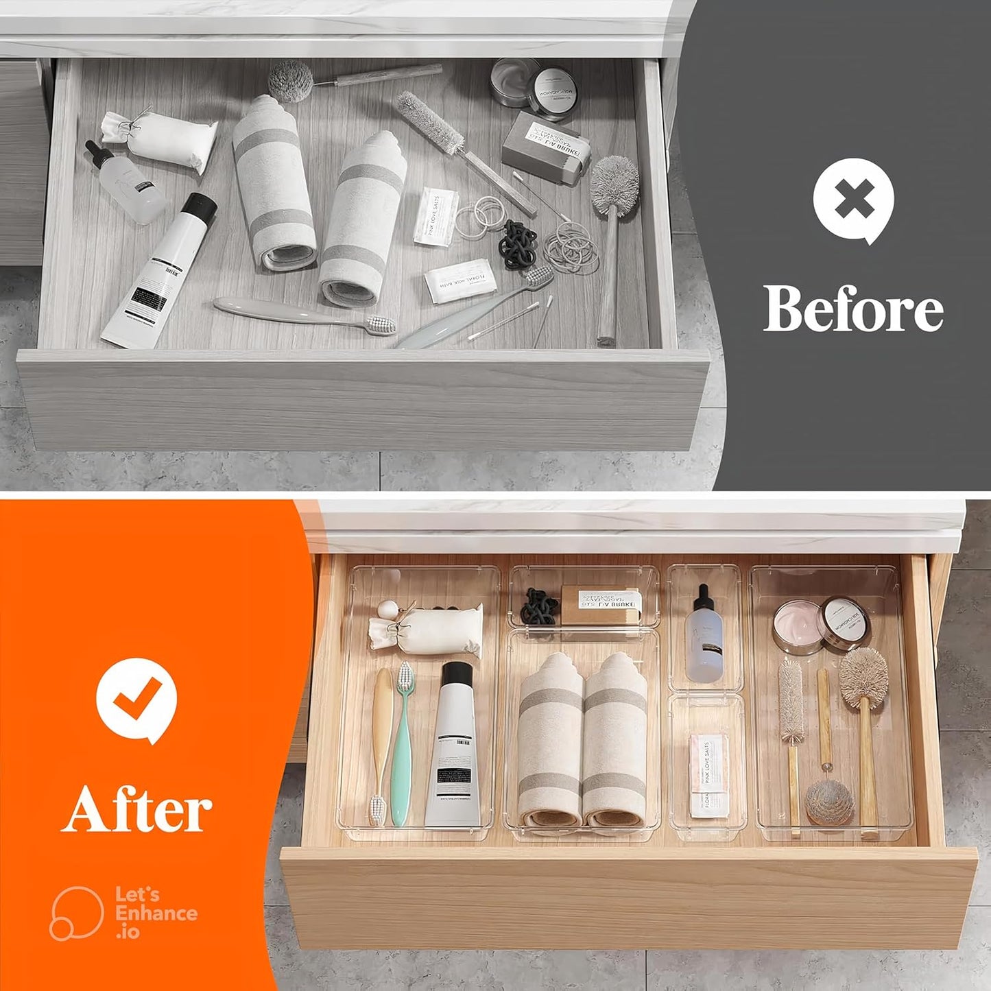 21-Pack Clear Plastic Drawer Organizer Trays – BPA-Free Storage Bins for Kitchen Utensils, Makeup, Jewelry, Office Desk, Bathroom & School Supplies – Multi-Use Home Organization Solution