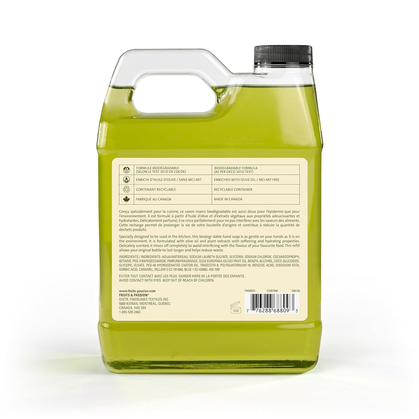 Cucina Fruits & Passion Hand Soap Refill – 1 Liter (33.8 oz) Coriander and Olive Tree – Purifying Organic Kitchen Hand Soap with Olive Oil – Vegan and Moisturizing Formula