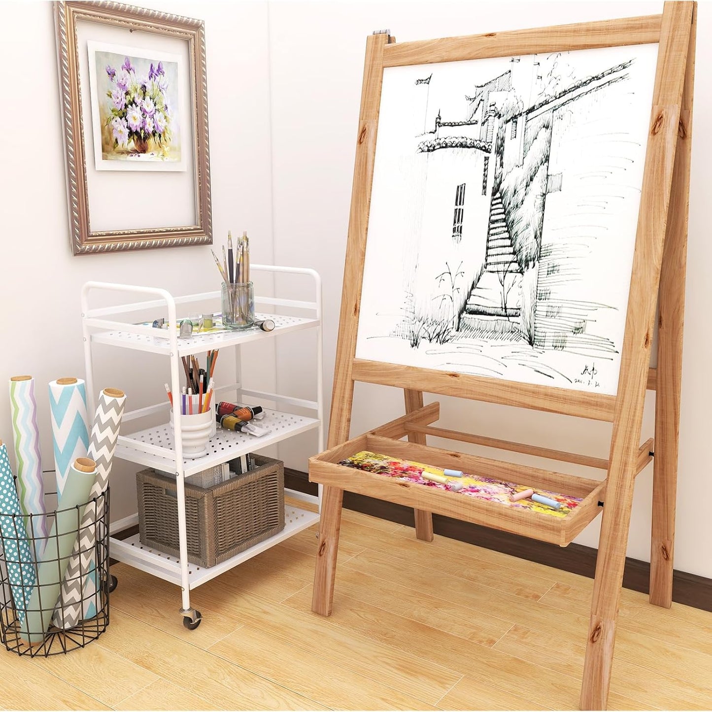 HDANI 3 Tier Rolling Cart,Heavy Duty Multifunctional Metal Frame-Supports 22 Lbs Per Tier,Rolling Cart with 2 Lockable Wheels for Office,Home,Bedroom,Kitchen,Bathroom (White)…