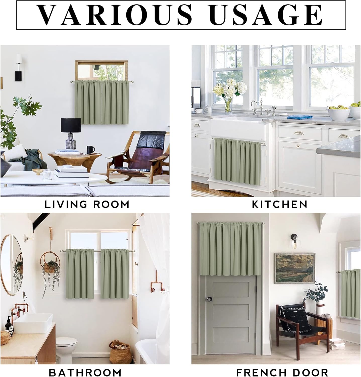 RYB HOME Sage Green 63 inch Curtains for Living Room, Blackout Window Drapes Light Blocking and Noise Reducing Panels for Boys Bedroom Nursery, W 42 x L 63 inchs, Set of 2, Sage Green