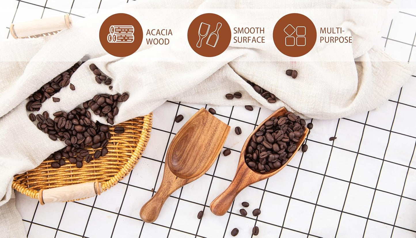 GinSent Wood Coffee Scoop-2 Pieces Large Measuring Spoons for Ground Coffee,Tea,Sugar,Seasoning-Multipurpose Wooden Scoop for Jars,Canisters,Bath Salts,Laundry Detergent(Acacia Wood)
