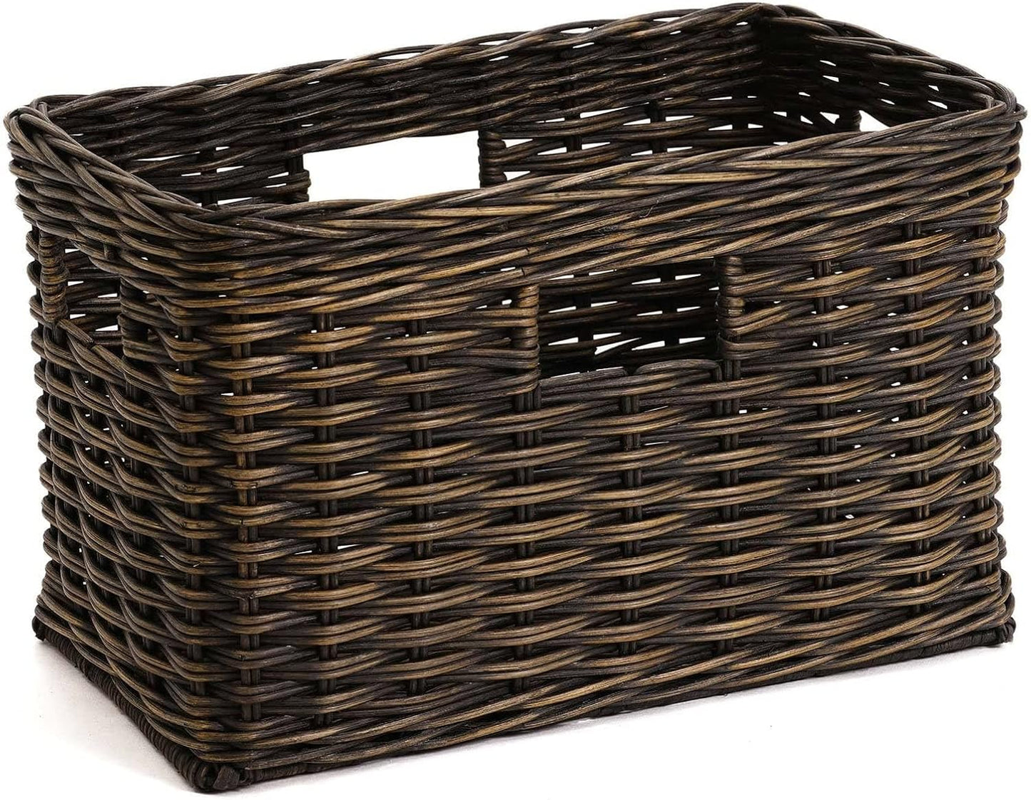 The Basket Lady Tall Rectangular Wicker Storage Basket, Small, 16.5 in L x 10.5 in W x 10.5 in H, Antique Walnut Brown