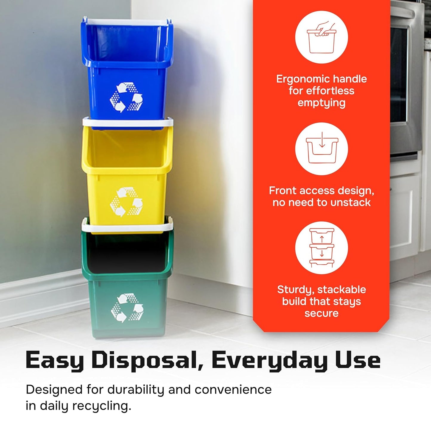 Multi Bin Recycling System with Six Stackable 6 Gallon Recycle Bins to Build Your Recycling Center for Offices, Kitchen, Garages, Businesses - (6 Pack, Blue/Grey)