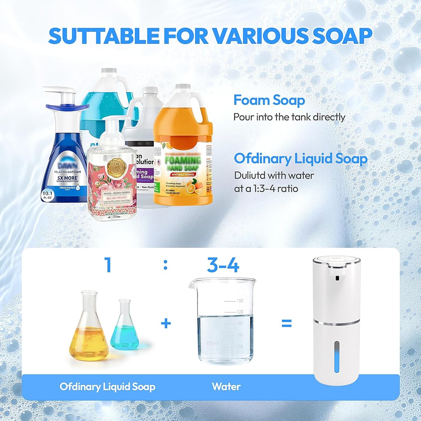 2 Pack Automatic Foaming Soap Dispenser,Touchless Foam Soap Dispenser,12.8oz Rechargeabled Wall Mounted Smart for Bathroom and Kitchen Dish Soap,Easy for Toddlers(White)