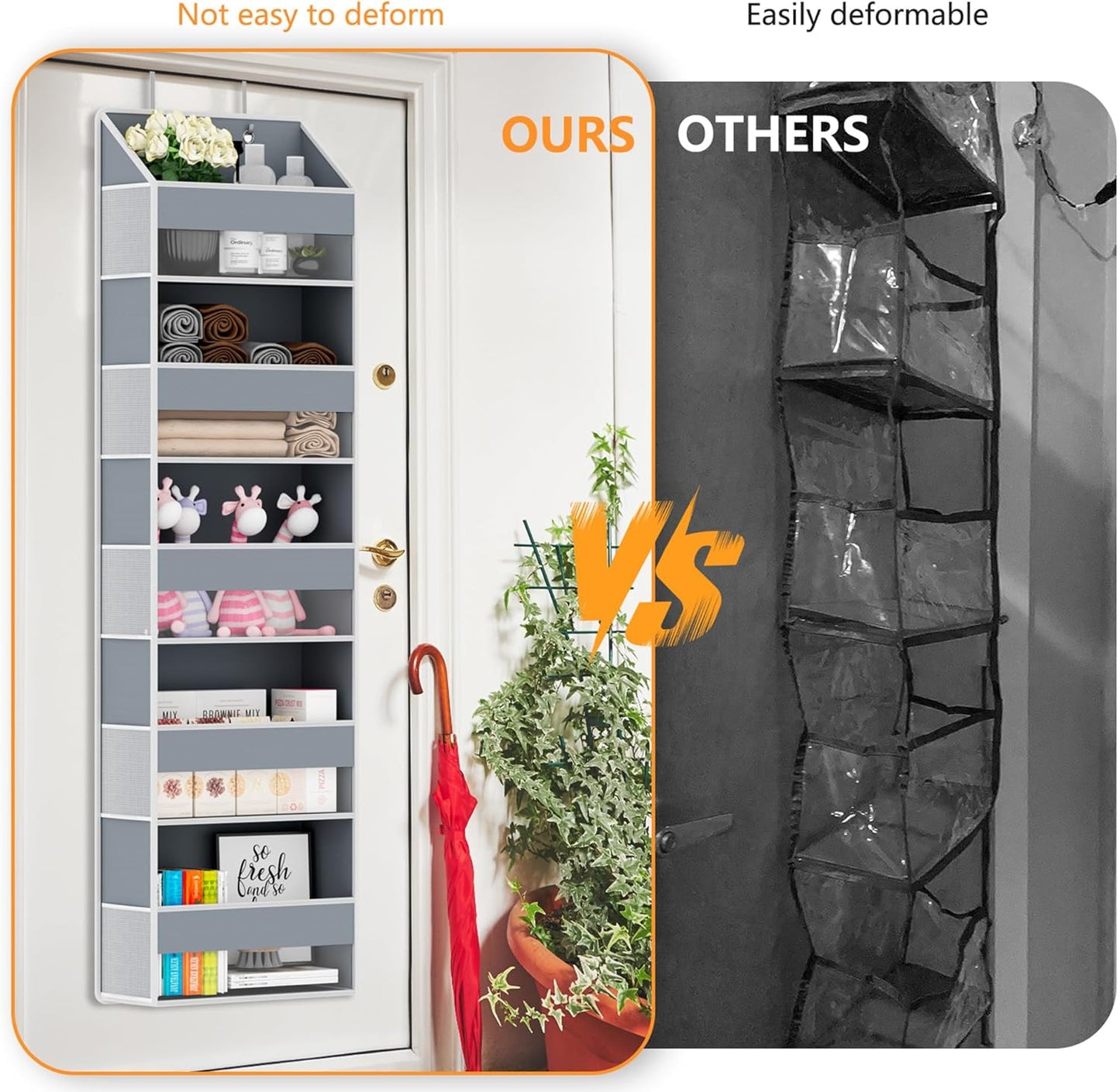 Over The Door Organizer - Over Door Storage Organizer with 5 Large Pockets & 10 Mesh Side Compartments - Heavy-Duty Hanging Storage for Bathroom, Bedroom & Closet - Baby Room Organize Solution