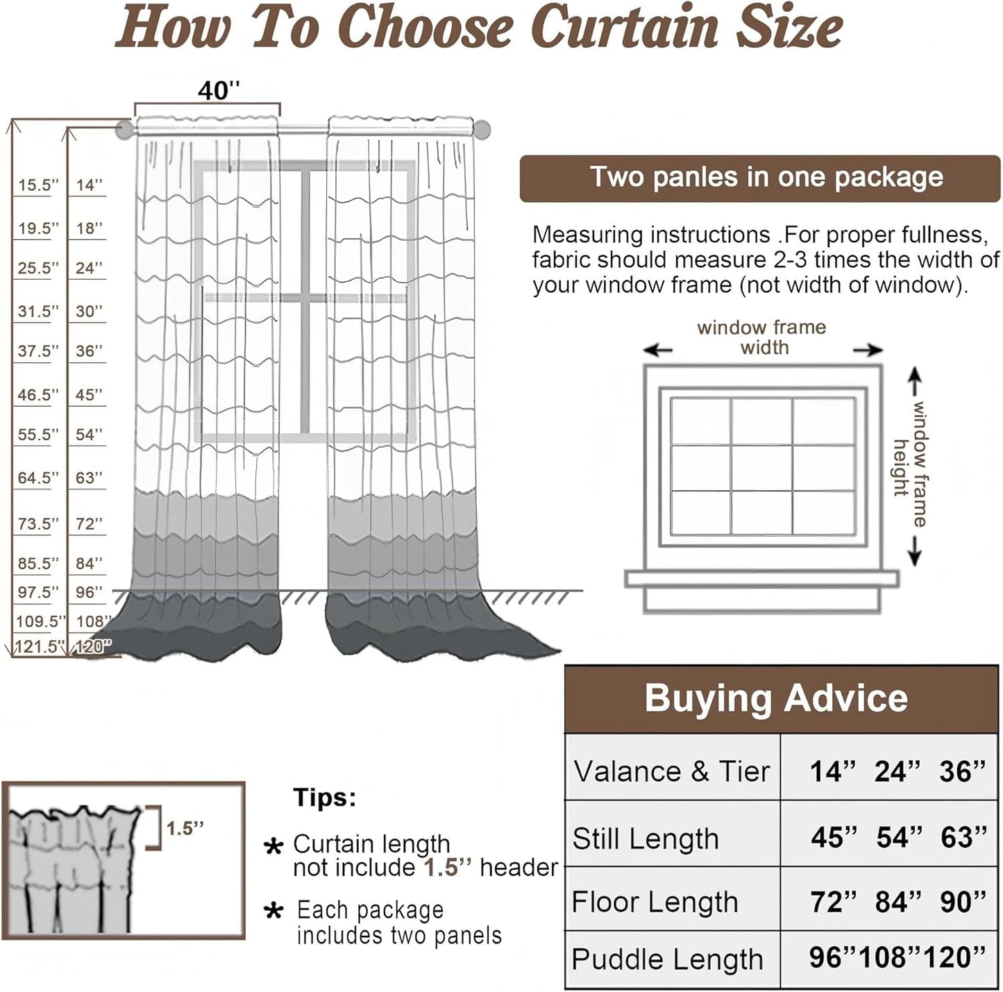 Chyhomenyc Ivory Sheer Curtains 108 Inch Long 2 Panels Set, Light Filtering Long Window Treatment Drapes for Living Room Bedroom Canopy, Each 42Wx108L inches, 9 Feet L, Set of 2, Ivory