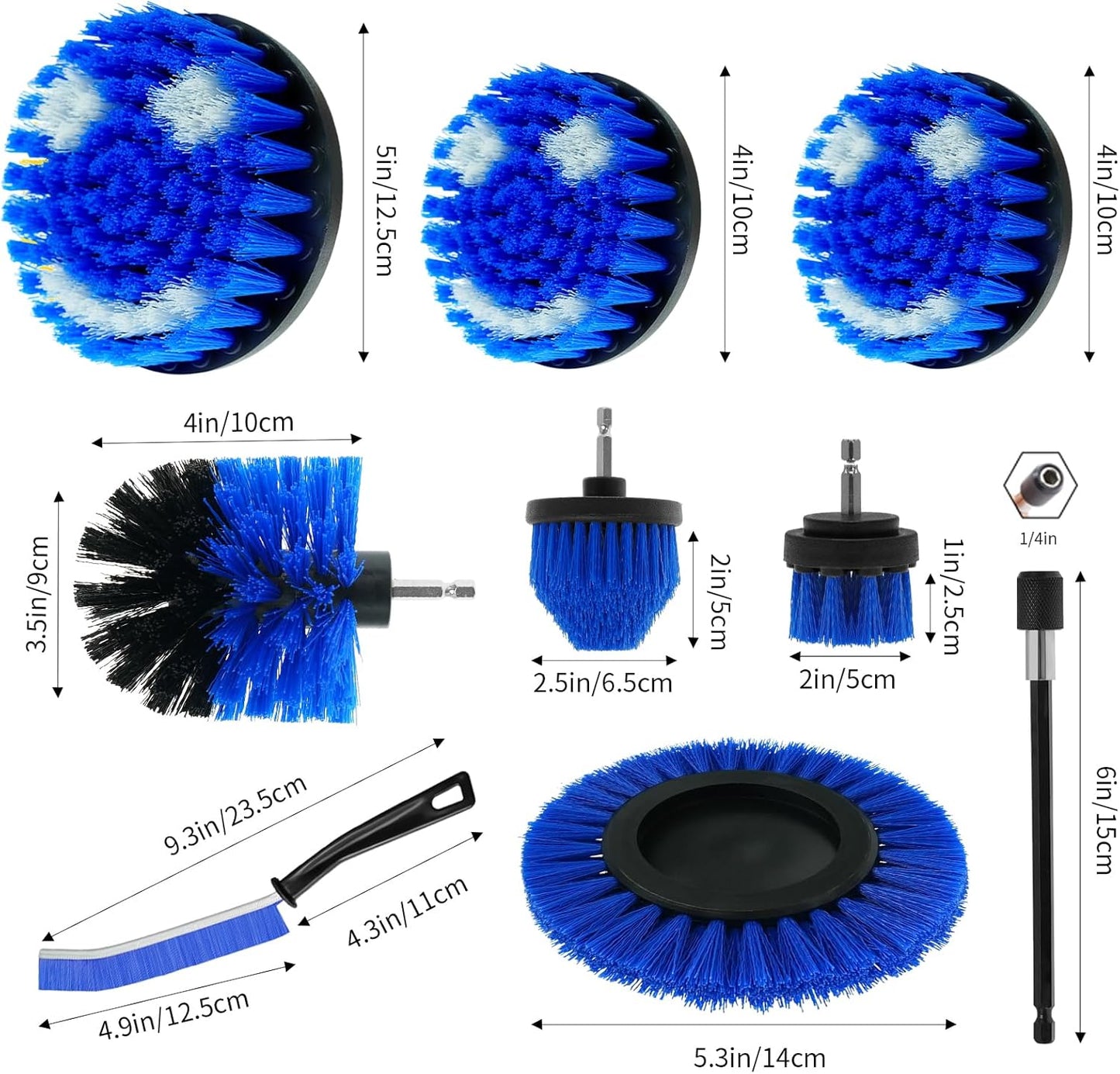 10 Pack Drill Brush Attachment Set, Drill Scrubber Brush Kit, Drill Cleaning Brush, Scrub Brush for Grout Floor Tub Shower Bathtub Tile Sink Toilet Bathroom Kitchen Car Blue