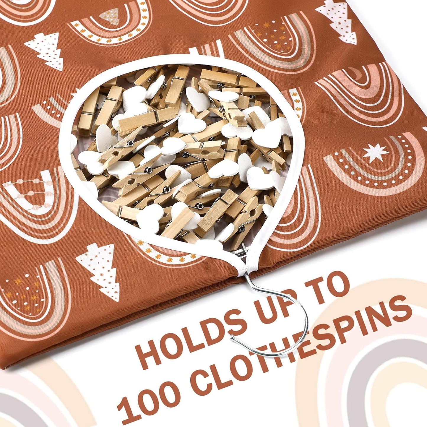 Woanger 2 Pcs Clothes Pin Bag Clothespin Holder 15 x 11 in to Hang on Line Clothes Pin Hanging Bag for Clothesline Outdoor Storage Organizer Basket with Large Opening(Cute Style)