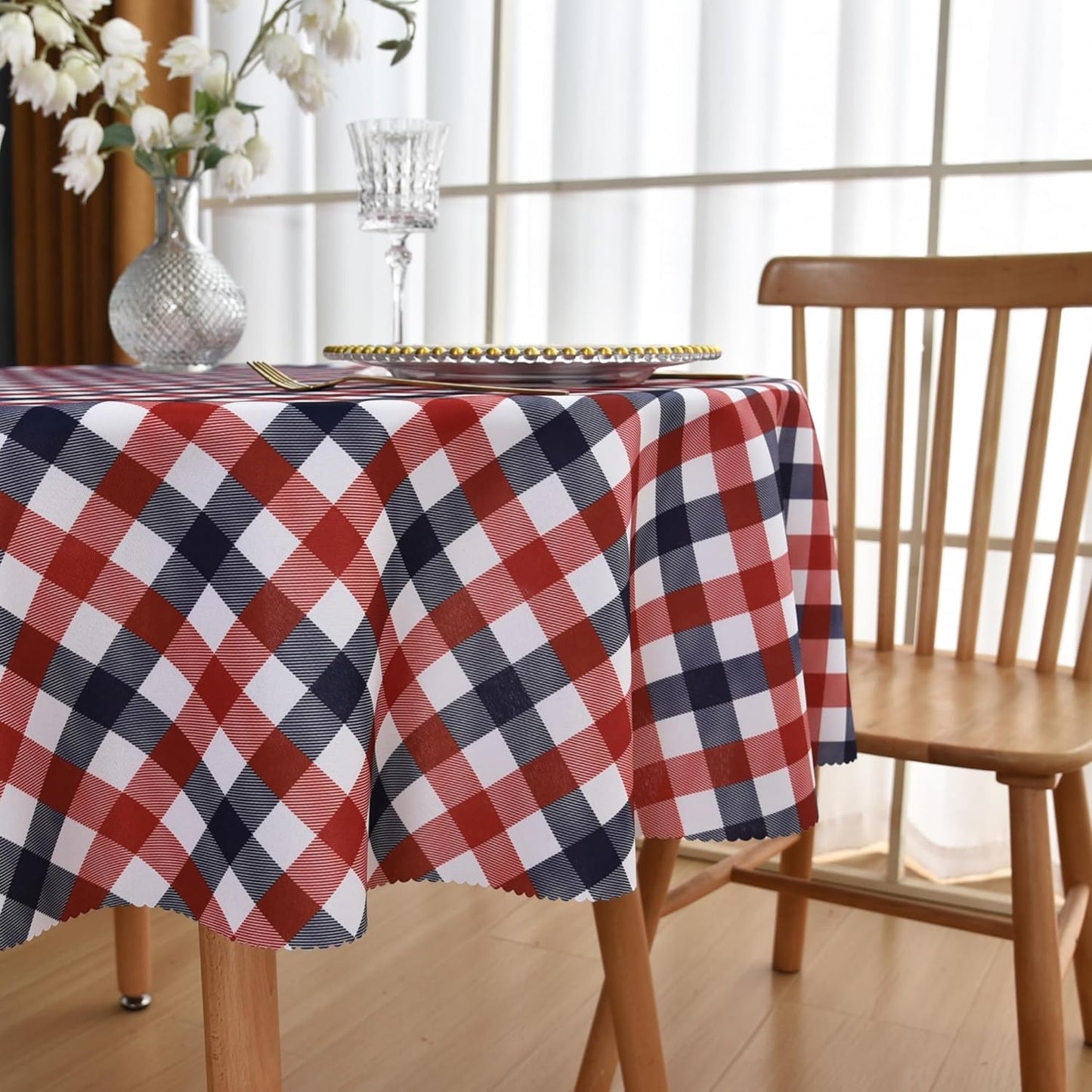 Waterproof Plaid Tablecloth Fabric - Round 25 Inch Classic Gingham Checker Table Cloth for Indoor/Outdoor Use - Buffalo Table Cover for Picnics, BBQs, and Parties