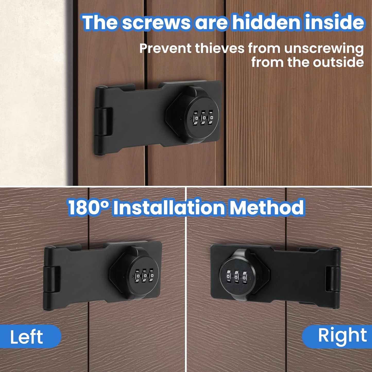 Keyless Cabinet Lock with Combination Code - 3-Digit Password Hasp Latch Lock for Drawers, Bifold Closet Door and Double Sided Door (Black, 4.5 Inch, 2 Pack)