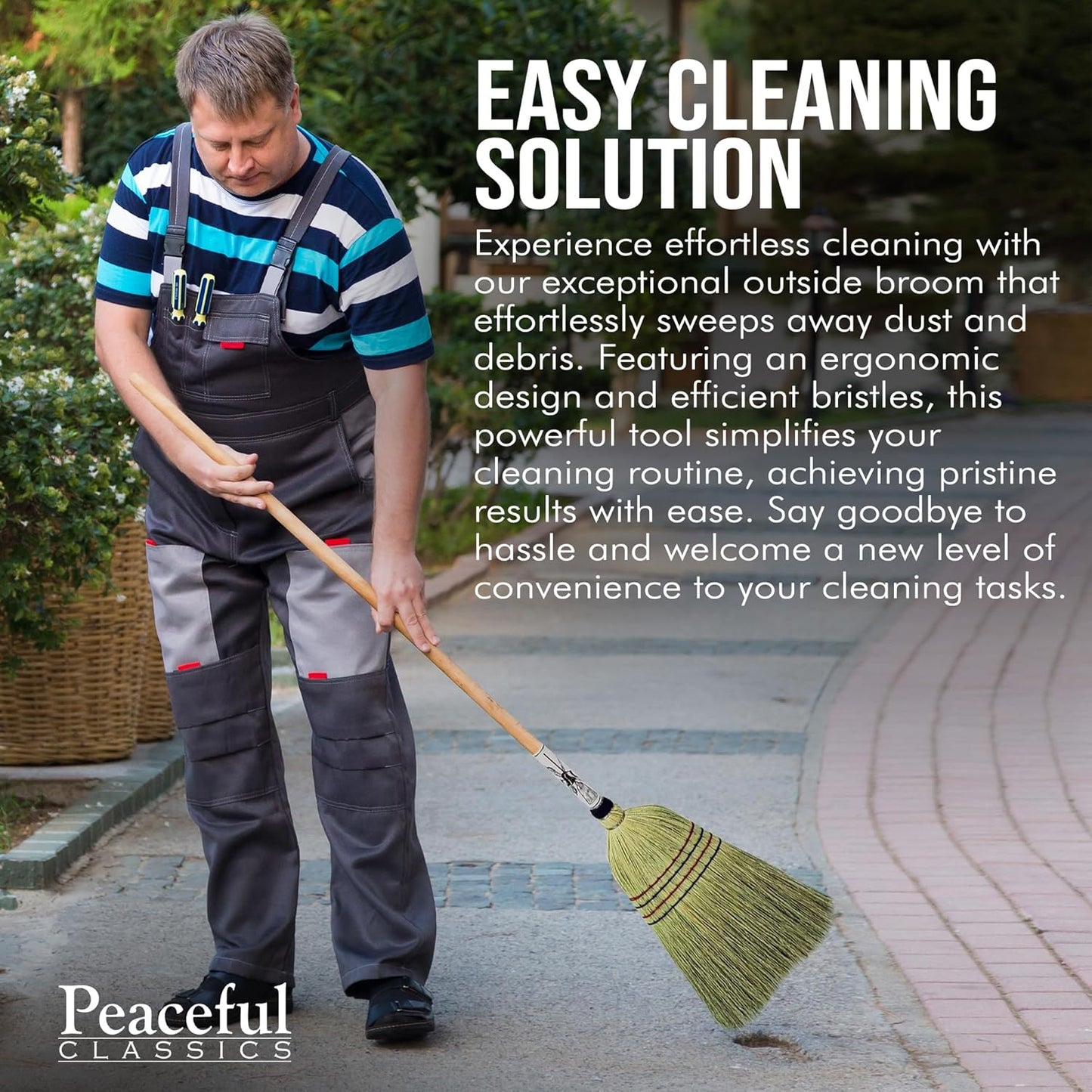 Handmade Amish Corn Broom with Wooden Handle – 57" Heavy Duty Broom for Courtyard, Lobby & Market, 100% Corn Fill Straw Broo'm, 4 Sews Indoor & Outdoor Bristle for Sweeping - Yellow