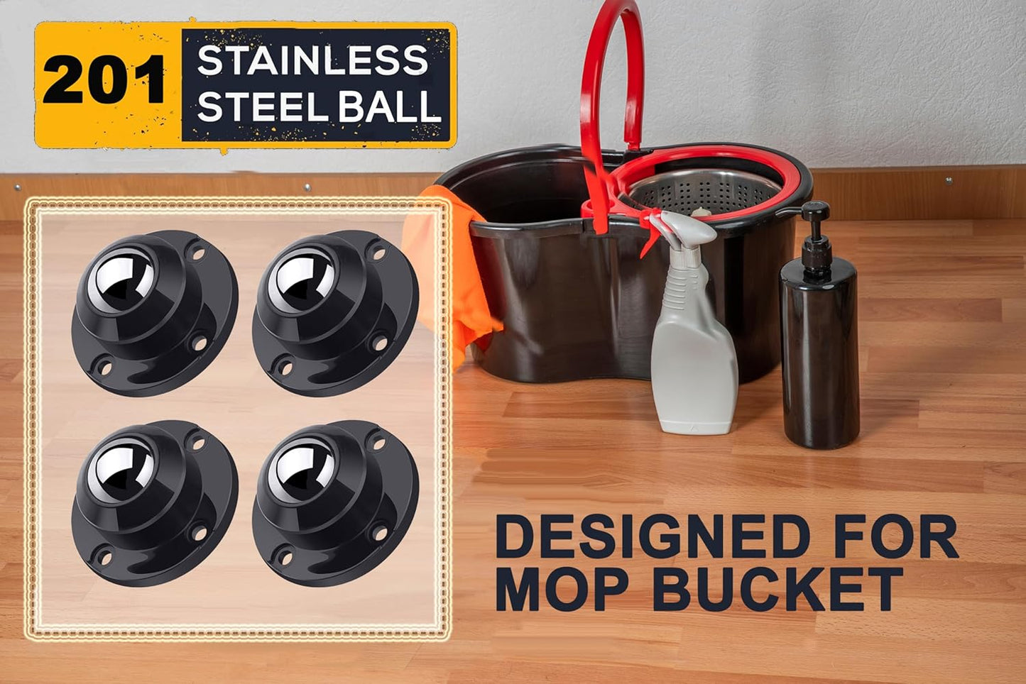 PlusRoc 8 Pack Anti-Rust Wheels Stainless Steel Self Adhesive Caster Wheels for Mop Bucket, Kitchen Appliance Rollers Sliders, Load Capacity 28LBS Per Wheel for Furniture