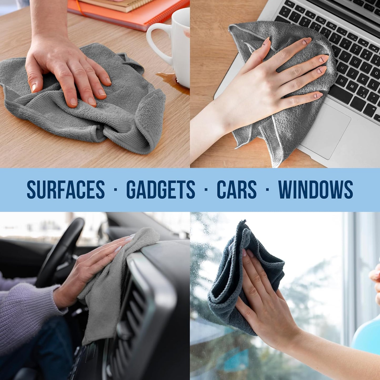 GREEN LIFESTYLE Chamois Cloth, Microfiber Cleaning Cloth 750 Pack, Borderless Towels Cleaning, Car Microfiber Towel, Drying Car Wash Towels (11.5" x 11.5", Grey)