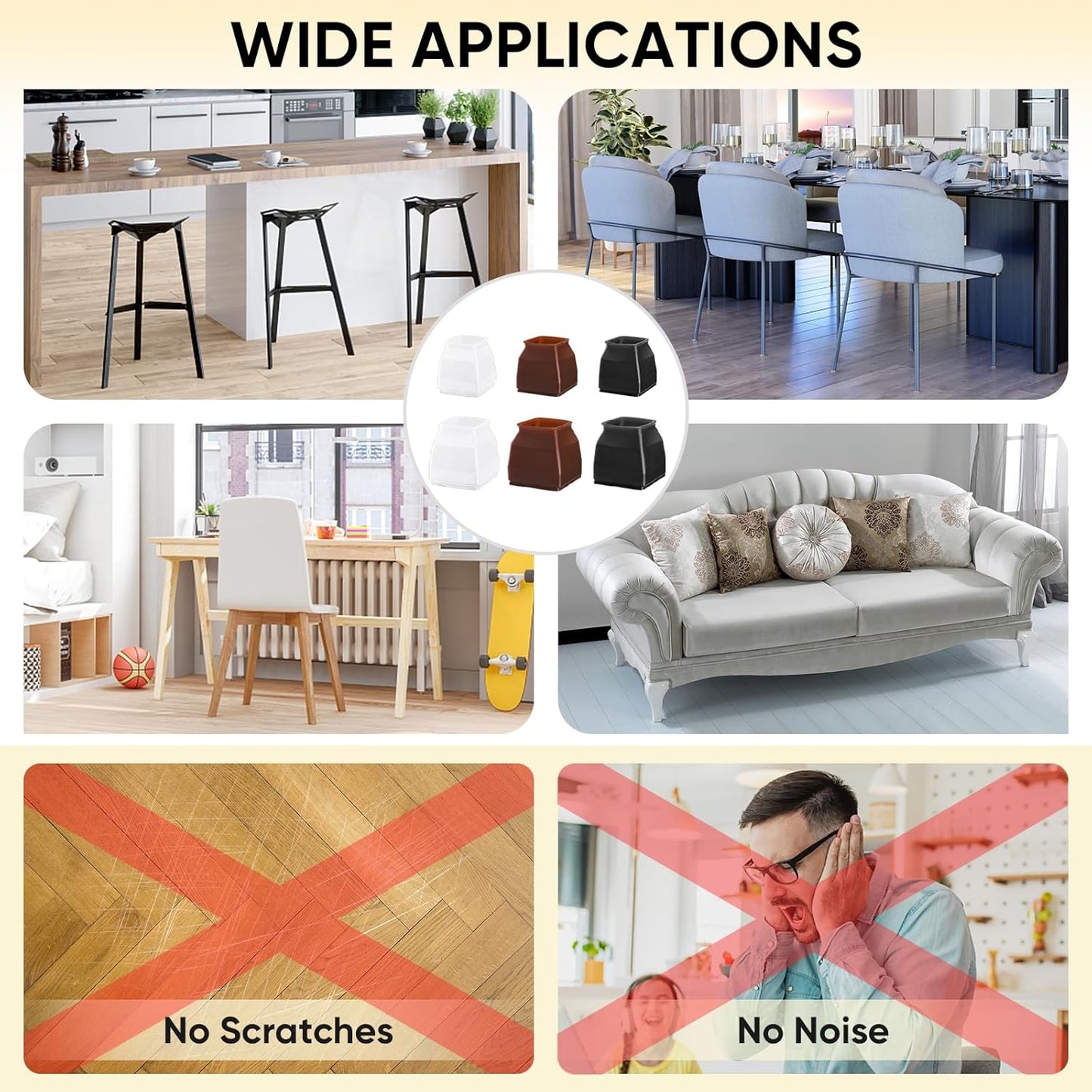 BALEINE 32 Pack Silicone Chair Leg Floor Protectors, Stool Leg Protectors Cap, Non-Slip Chair Leg Caps for Hardwood Floors (Black & Large (Square), 32 Pack)