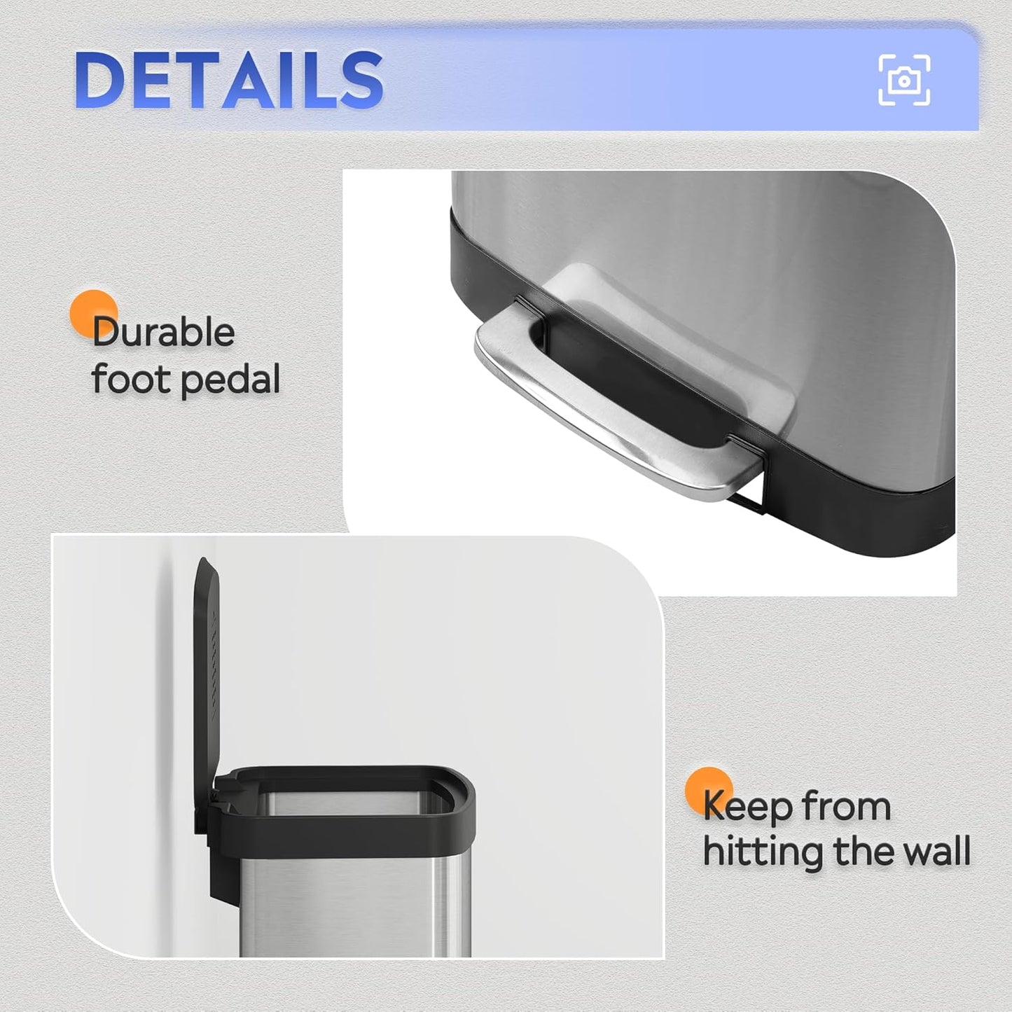 WLIVE 55 Liter Gallon Trash Can with Soft-Close Lid, 14.5 Gallon Brushed Stainless Steel Garbage Can, Kitchen Trash Can with Hands-Free Step, Integrated Bag Ring, Silver