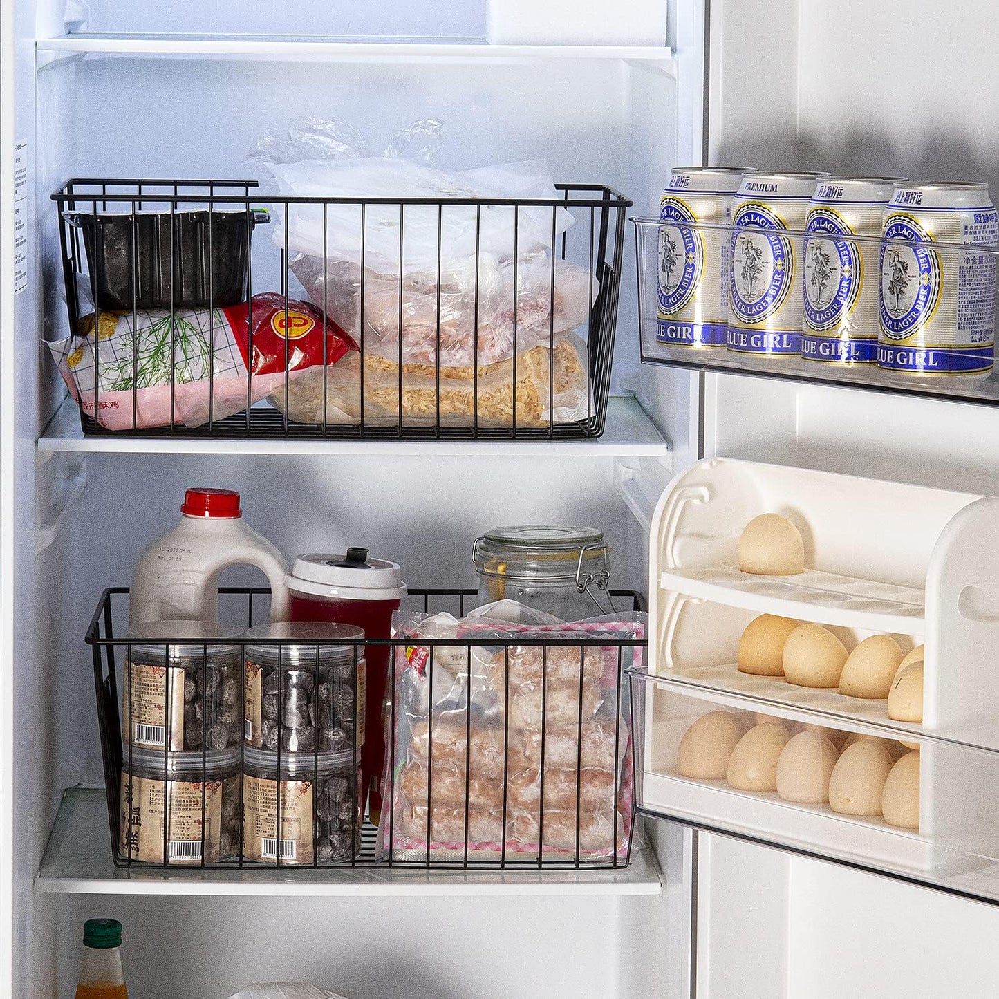 16inch Upright Freezer Organizer Baskets for 13-14,16-21 cu.ft Standup Freezer, Settle freezer chaos and reduce food waste effectively, Durable, Fully Use Space, Improve Air Circulate, Black, 6pcs