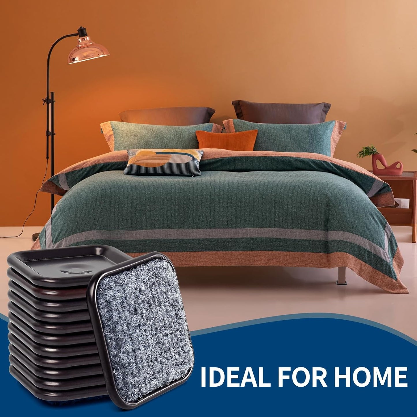 Ezprotekt 1 3/4" Square Reusable Felt Furniture Caster Cups with Carpet Bottom, 16 Pcs Felt Furniture Sliders Floor Protectors Pads to Protect Hardwood, Tile Floors Carpet from Scratches (Brown/Gray)