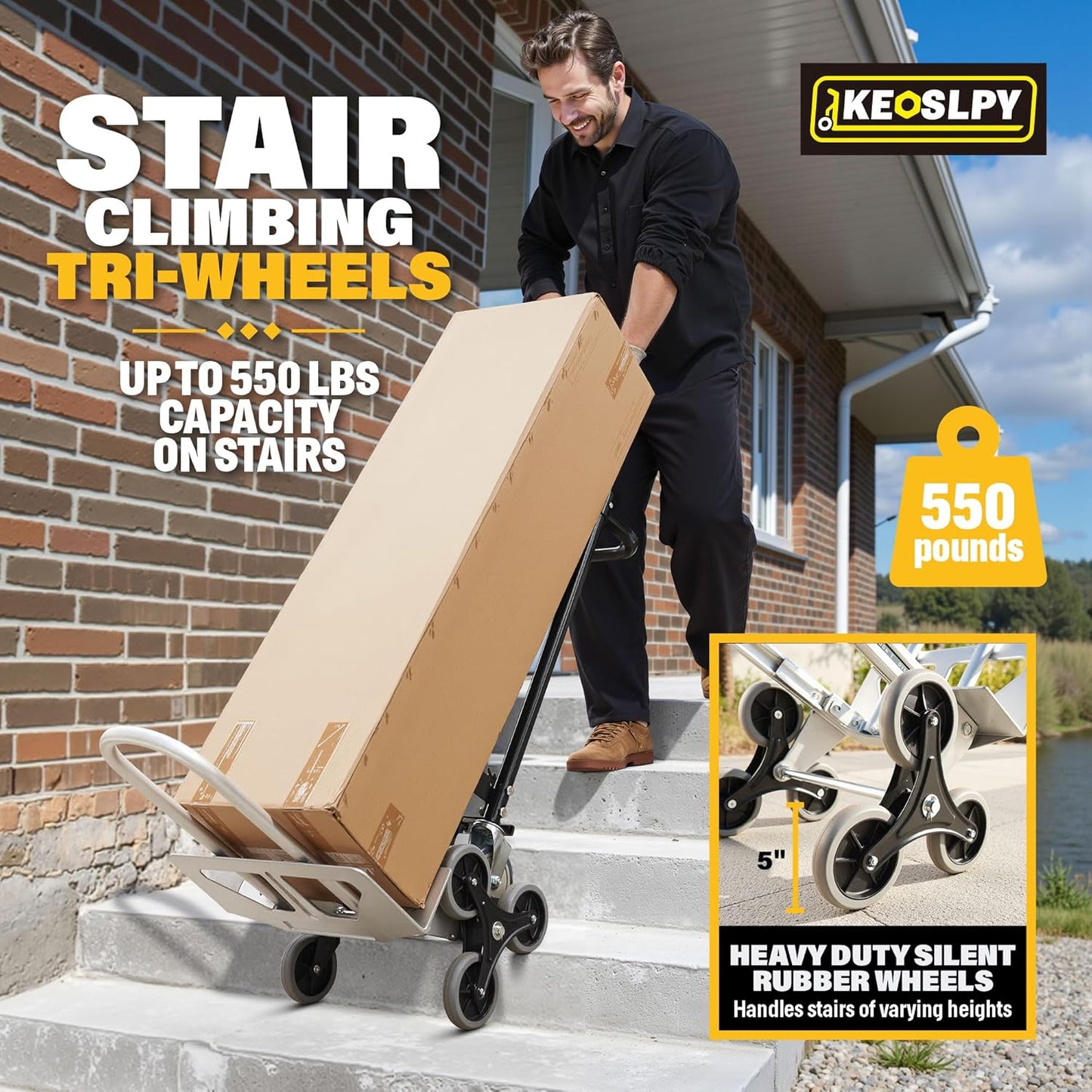 3 in 1 Industrial Convertible Hand Truck, 1000 LBS Capacity Heavy Duty Platform Cart, Utility Aluminum Collapsible Dolly with Stair Climbing Wheels and Dual Handles for Transport, Moving