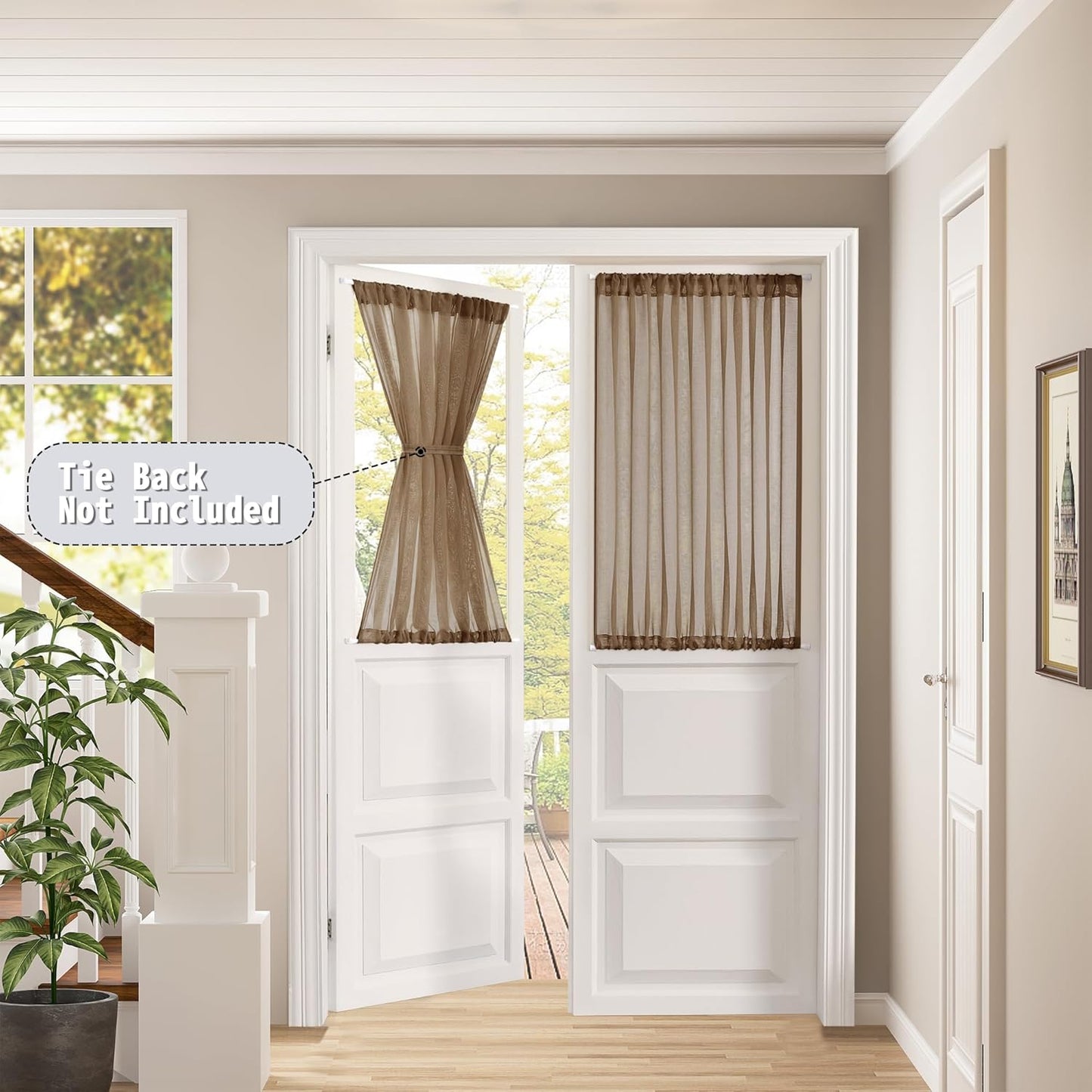 Tollpiz Sheer Curtains Closet Linen Textured Curtain Sheers Doorway Light Filtering Voile French Door Rod Pocket Curtains Patio Glass Door, 54 x 63 inches Long, Brown, Set of 1 Panel