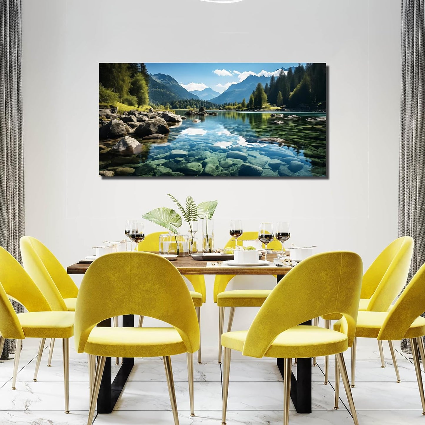 GUGIKA Landscape Wall Art for Living Room, Mountain and Lake Wall-Decor for Bedroom, Natural Scenery Canvas Prints Pictures for Hallway Office, Size 48 x 24 Inches