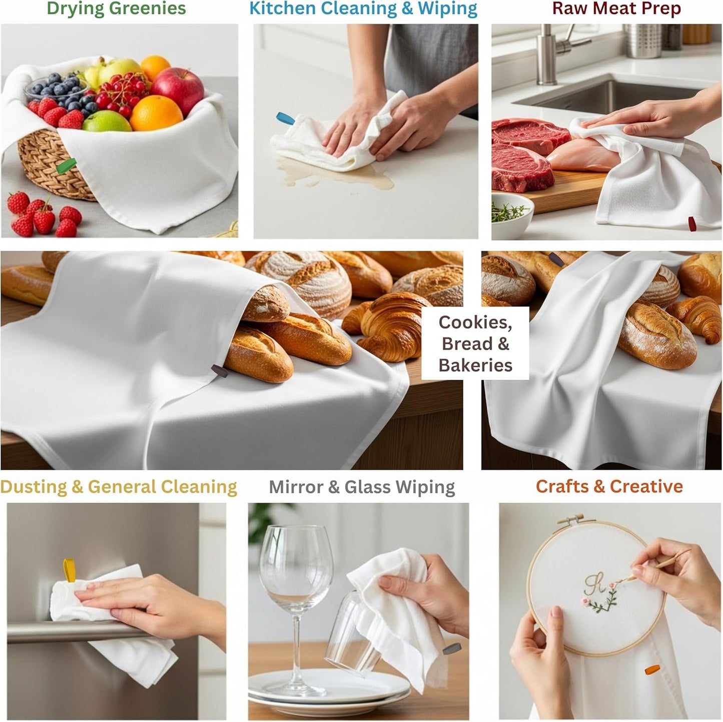 7-Pack Flat Flour Sack Towels – 100% Cotton Kitchen Dish & Tea Towels for Crafting, Embroidery, Baking & Bread Proofing – Thick, Absorbent, Quick-Drying – White (28x28)