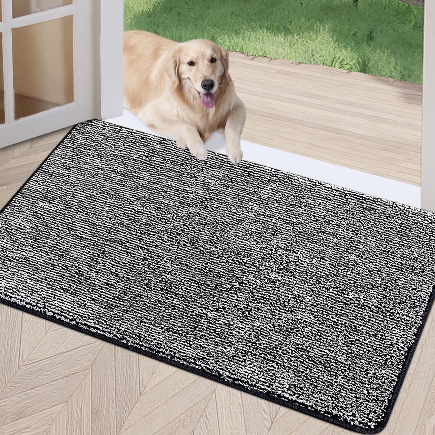 REFETONE Indoor Doormat, Front Door Mat 32"x48" Absorbent Rubber Backing Non Slip Back Door Mats, Washable Low-Profile Inside Floor Mat Door Rugs for Entryway, Resist Dirt Mud Mat for Dogs, Black