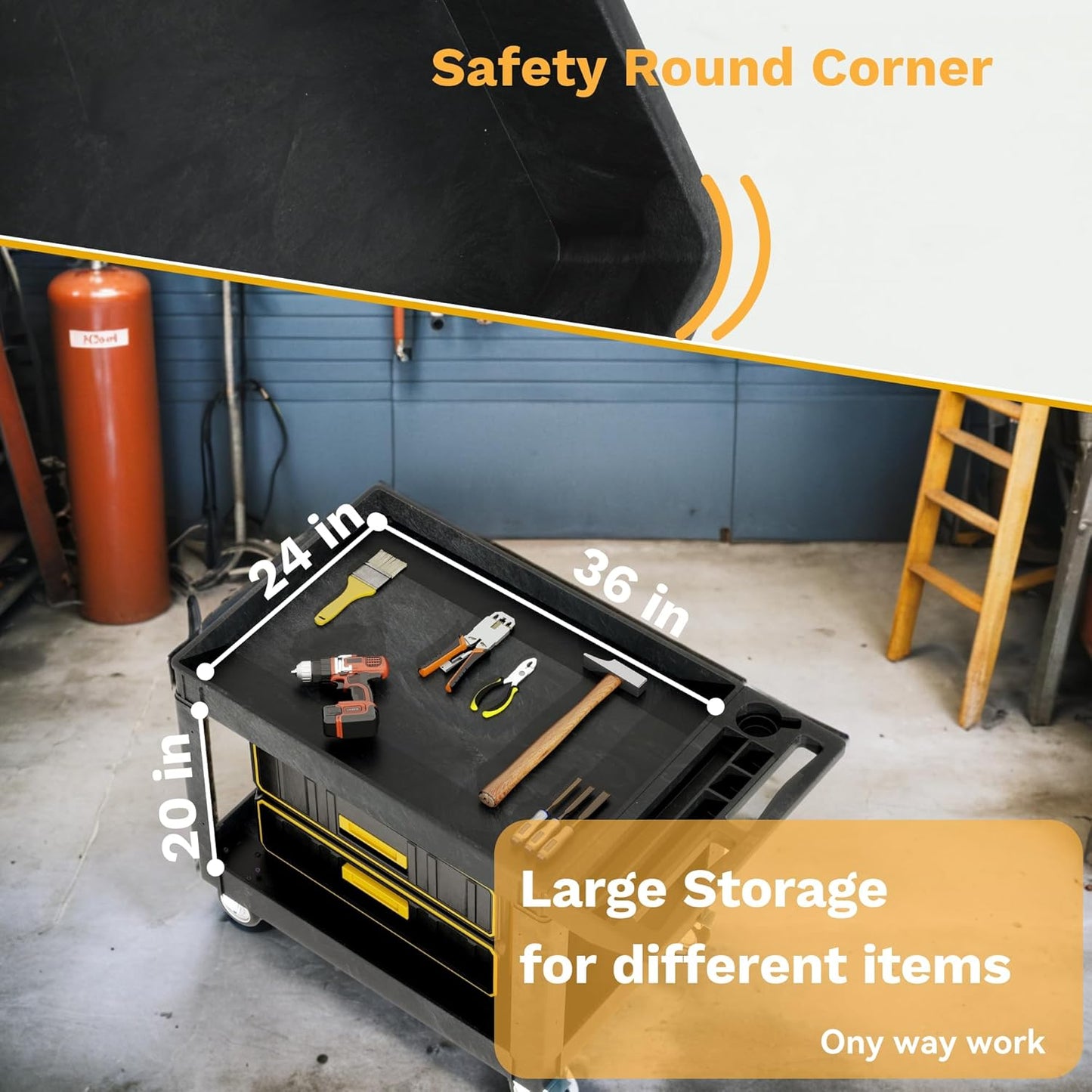 DWVO Utility Service Cart on Wheels, 45 X 25 in 550 LBS Heavy Duty Rolling Cart Plastic Work Cart for Warehouse Garage School & Office Cleaning