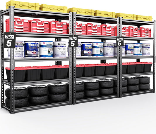 TigerParty 2050LBS Heavy Duty Garage Shelving, 5-Tier Adjustable Storage Shelves, Metal Shelving Unit and Storage Rack for Pantry, Basement, Warehouse, 72" H x 36" W x 16" D, Melamine Faced Board