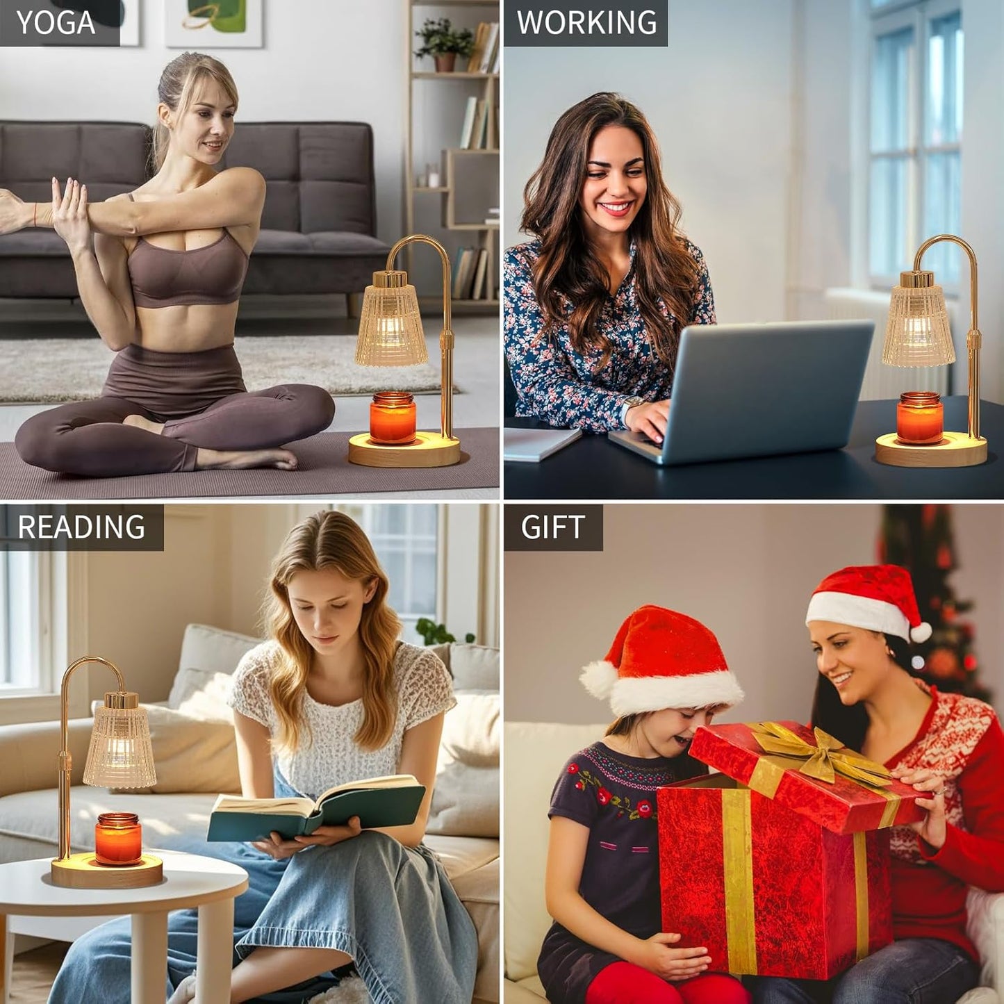 Gold Candle Warmer Lamp with Timer and Dimmer,Fragrance Electric Wax Melt Warmer with 2 Bulbs,Scented Jar Lamp,Mother's Day/Birthday/Christmas Gifts for Mom/Wife,Home Decor,Adjustable Height