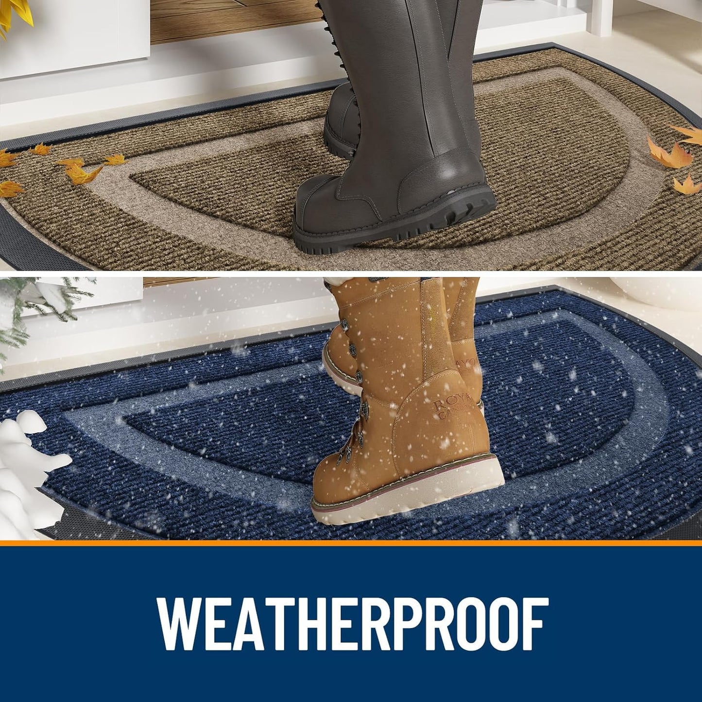 OLANLY Half Circle Door Mat Indoor Outdoor Entrance Welcome, Waterproof All-Season, All-Weather Doormat, Sturdy Natural Rubber, Low Profile, Easy Clean Patio Porch Entryway Mat, 47x23, Black