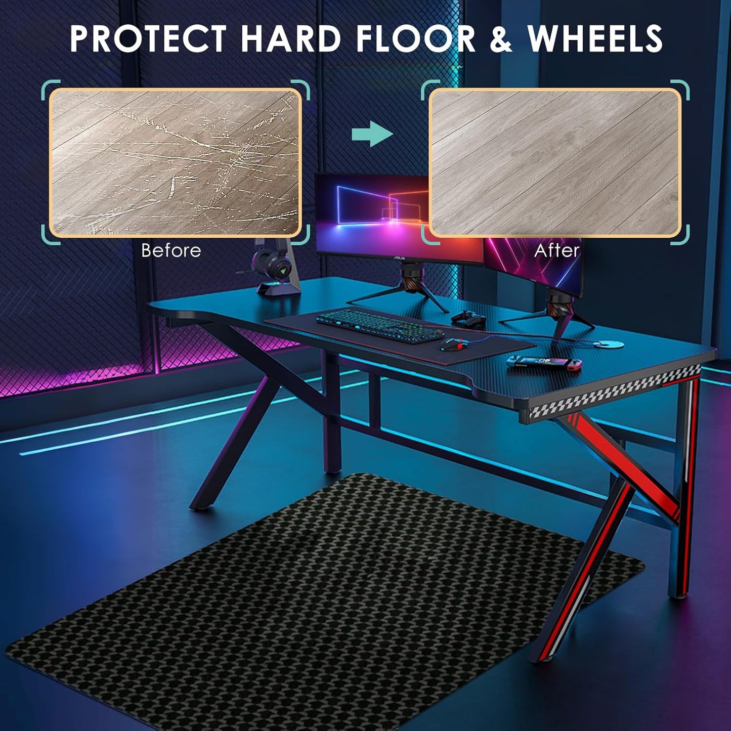 Vicwe Office Chair Mat for Hard Floor, 55"x36" Anti-Slip PVC Computer Chair Mats for Gaming, Easy Glide for Chairs, Multi-Purpose Floor Protector Desk Chair Mat for Home Office