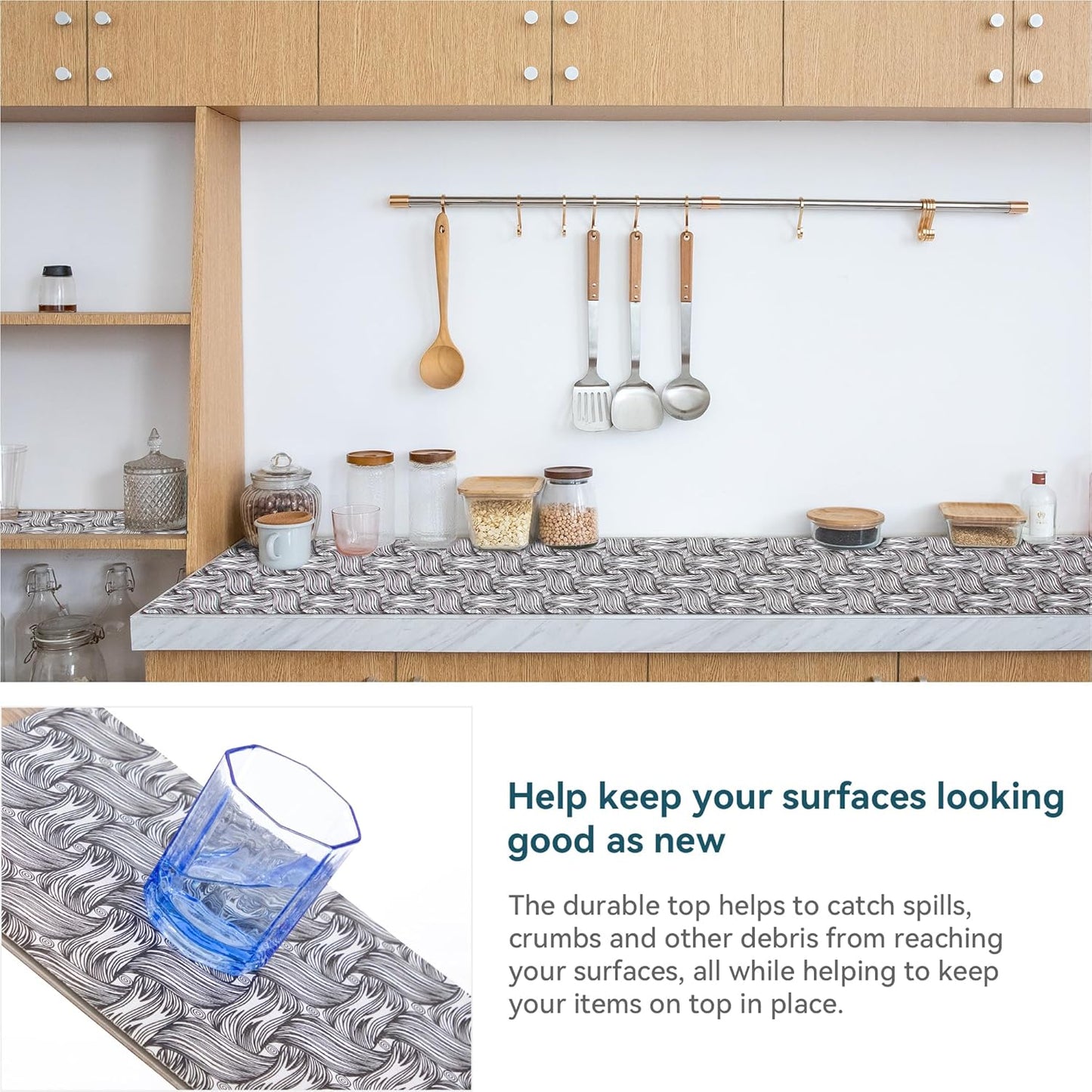 2 Rolls 12 x 120 Inch Shelf Liner for Kitchen Cabinets Non Adhesive Kitchen Drawer Liner, Waterproof Shelf Liner Durable Anti-Slip for Kitchen Cabinets Shelf Liner