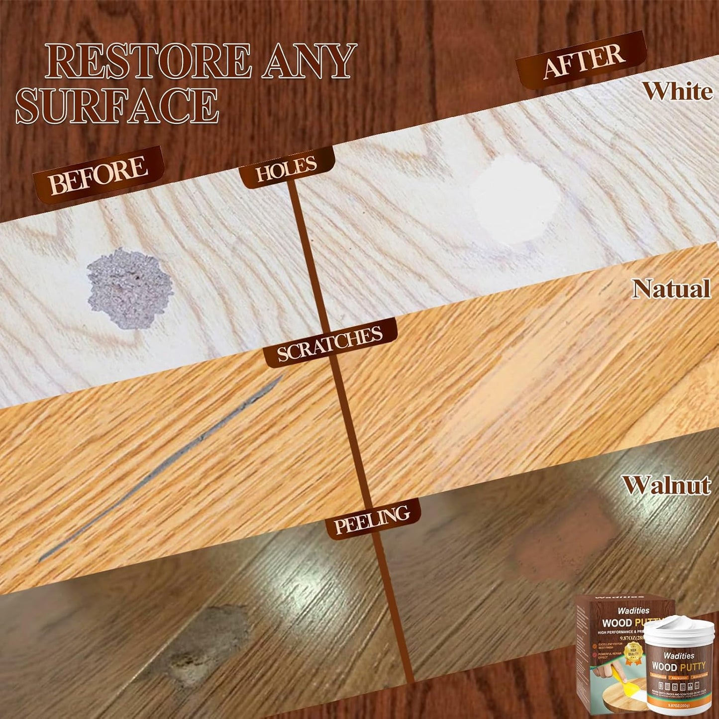White Wood Filler, White Wood Putty, Paintable Stainable Wood Repair Putty, 9.87 Ounce Wood Furniture Repair kit, Quickly Repair Wood Cracks and Holes on Wooden Floor Furniture (White)