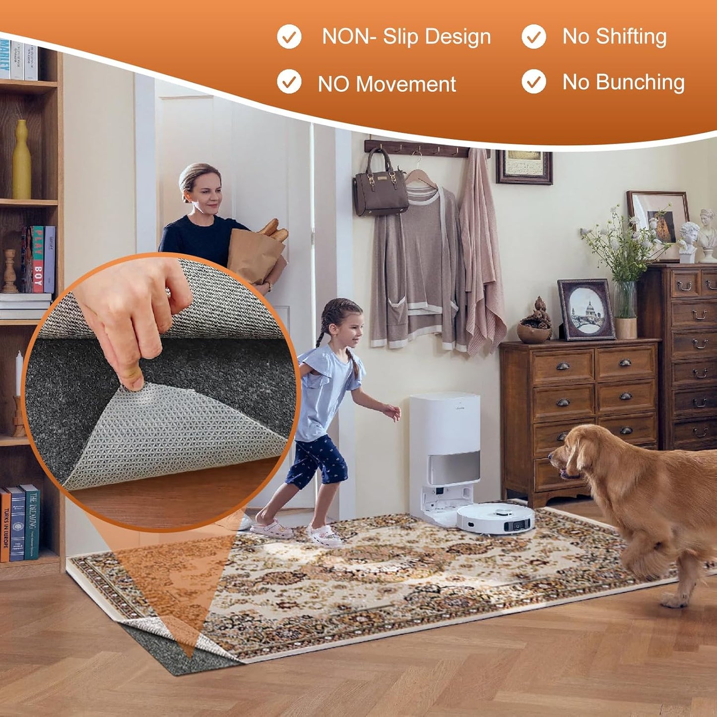 Felt Rug Pad, 2 x 10 Ft Rubber Non-Slip Rug Pad Gripper, Keep Rugs Secure and in Place, Extra Strong Under Carpet Mat Cushion - for All Floors