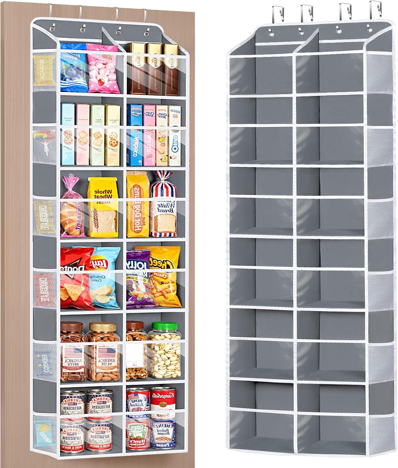 Univivi Over the Door Organizer 6 Tiers, Extra Large Door Hanging Organizer with Clear Deep Pockets Over the Door Storage for Closet, Bedroom, Nursery, Bathroom and Pantry (Grey)