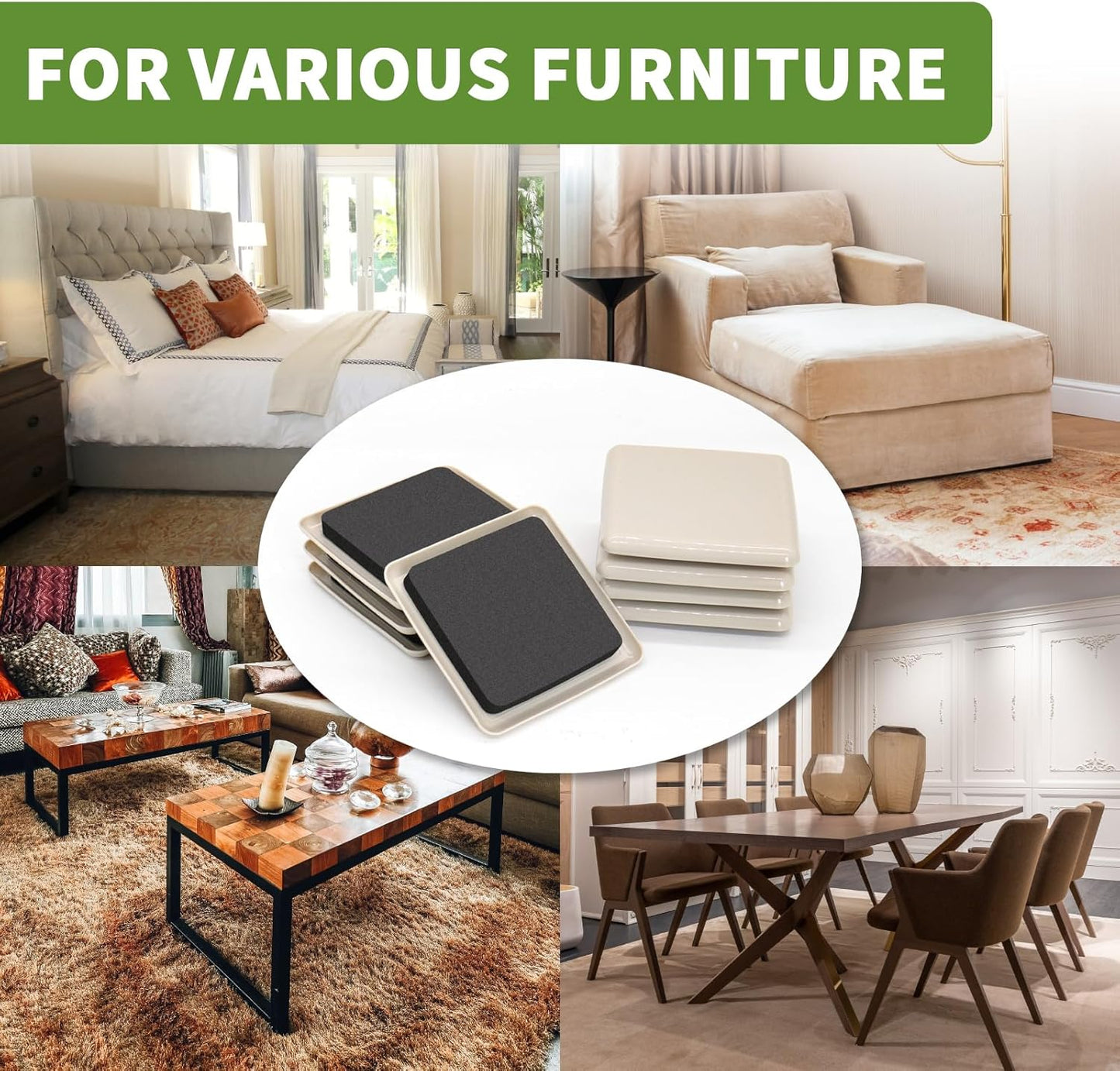 Furniture Sliders for Carpet 16 PCS - 3 1/2 inch Furniture Moving Slider Chair Legs Floors Protectors Square Furniture Movers Sliders – Move Your Furniture Easy & Safely(for Carpet)