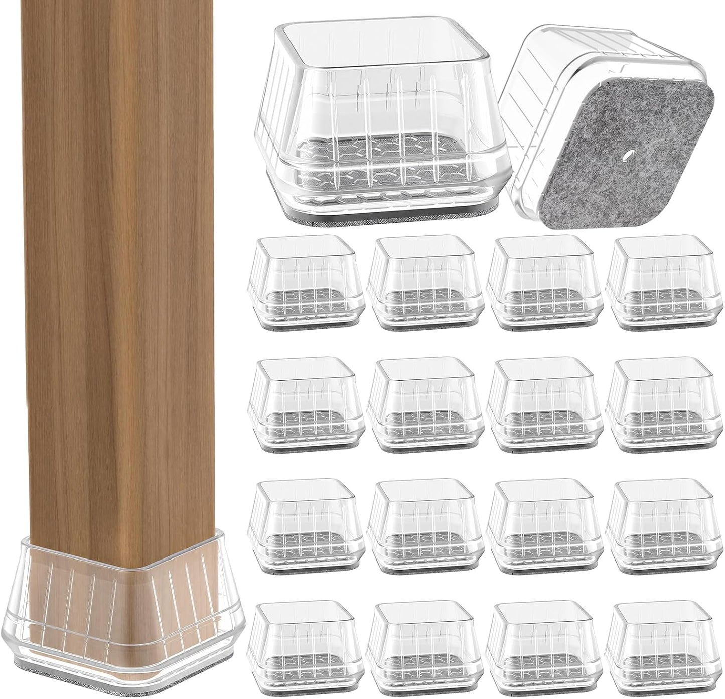 24PCS Square Chair Leg Floor Protectors for Hardwood Floors, Thicken Rubber Chair Leg Cap Covers, Non Slip Furniture Leg Pads to Protect Wood Tile Floors from Scratches and Reduce Noise