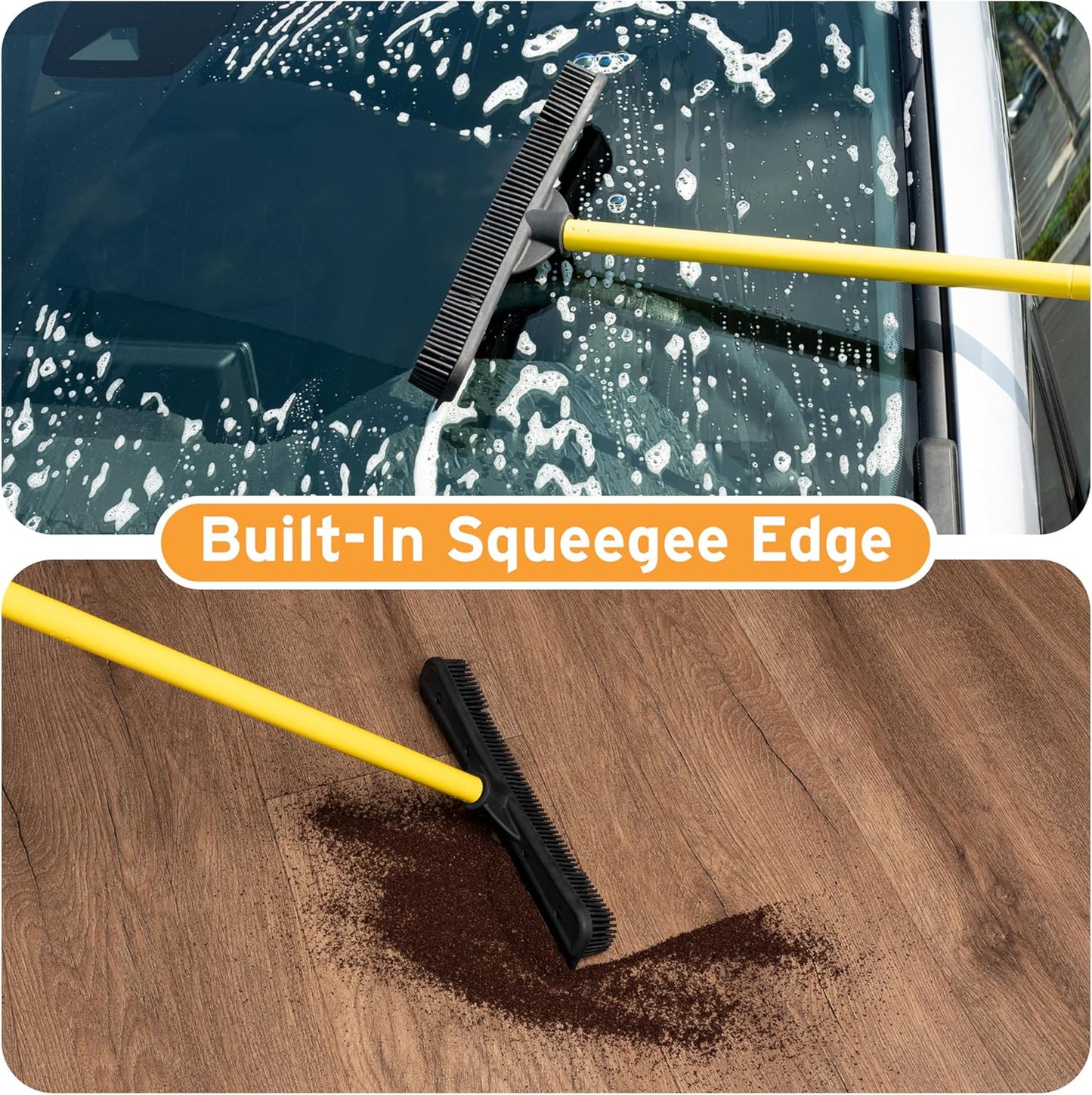FURemover Original Plus Pet Hair Rubber Broom with Squeegee, with 61" Telescopic Handle for Carpet, Tile and Hardwood